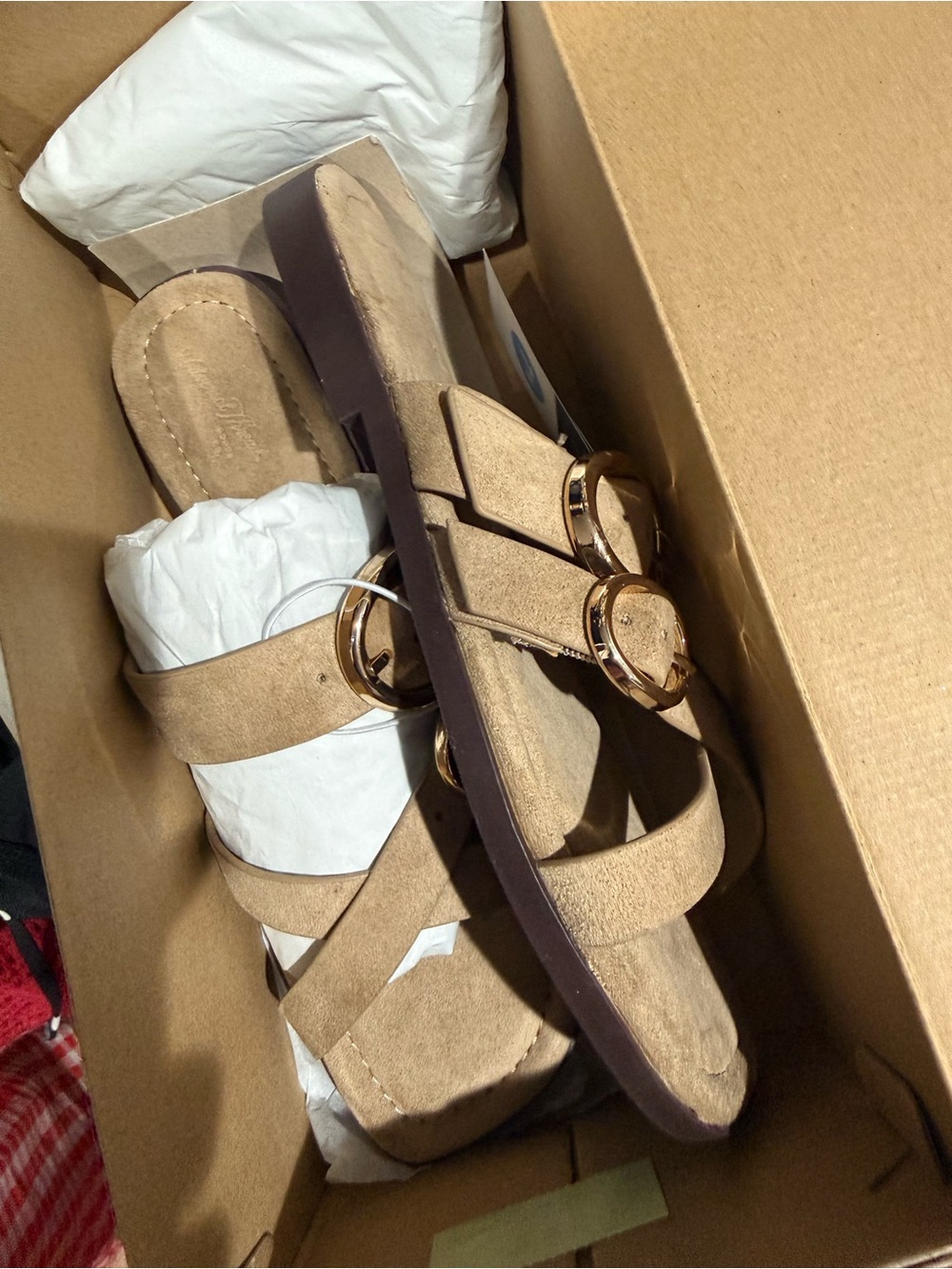 Women’s Tan Suede Buckle Slide Sandals size 7.5 NWT Universal Thread